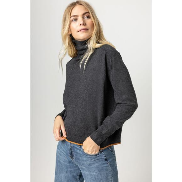 Lilla P Easy Turtleneck Cotton Cashmere Blend Sweater Charcoal Size Large - Picture 1 of 7
